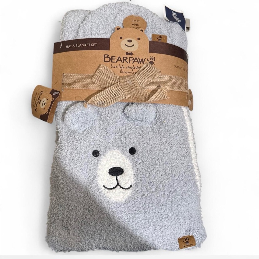 BearPaw Kids Gray Plush Bear Hat & Blanket Set